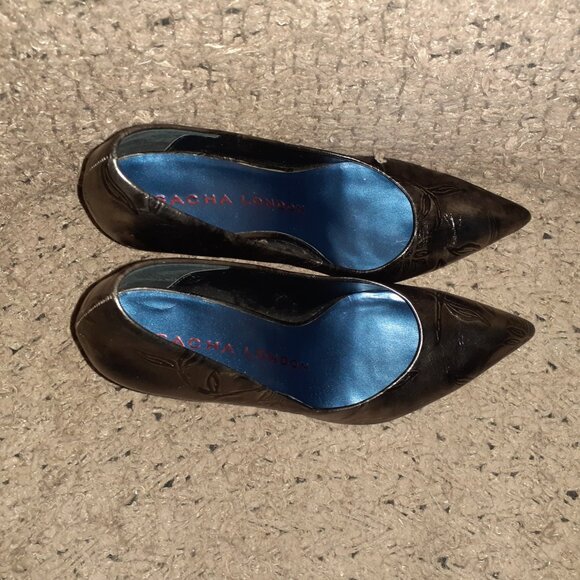 SACHA LONDON-Pewter/Silver Metallic Leather Stilettos-Floral Embossed-Sz 8-NWOB - Picture 7 of 9